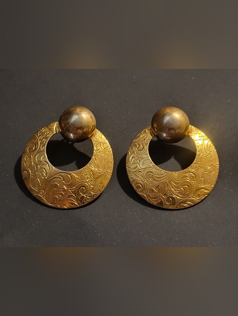 Vintage Avon Brocade Convertible Earrings 1992 Gold Paisley Door Knocker